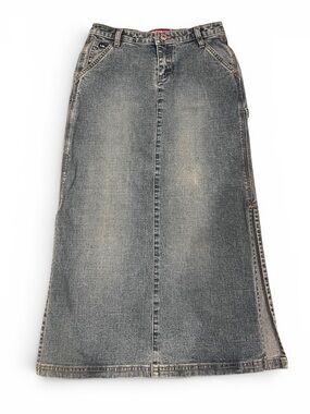 Denim Cargo Faded wash midi skirt